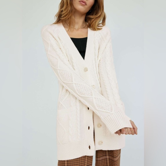 Aritzia Wilfred Cream Cable Knit Cardigan Women’s Size XS - Picture 6 of 11